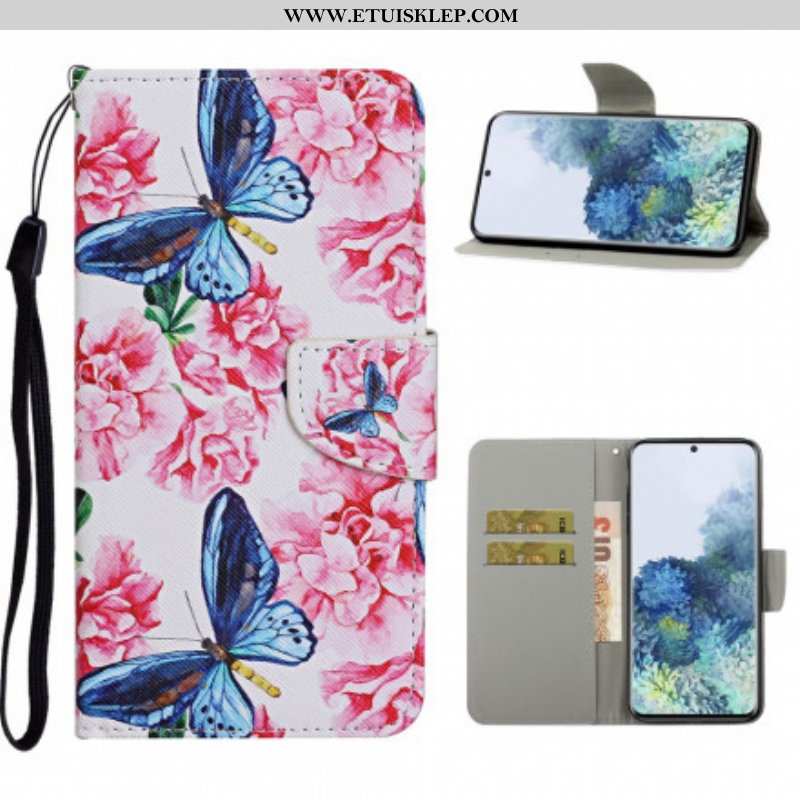 Etui Folio do Samsung Galaxy S21 Ultra 5G Smycz W Kwiaty Motyle